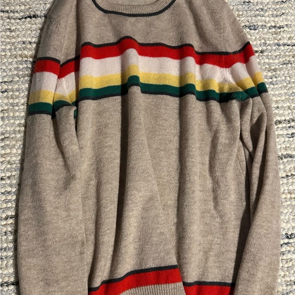 Aqua Women's Crewneck Sweater in Gray with Multicolor Stripes